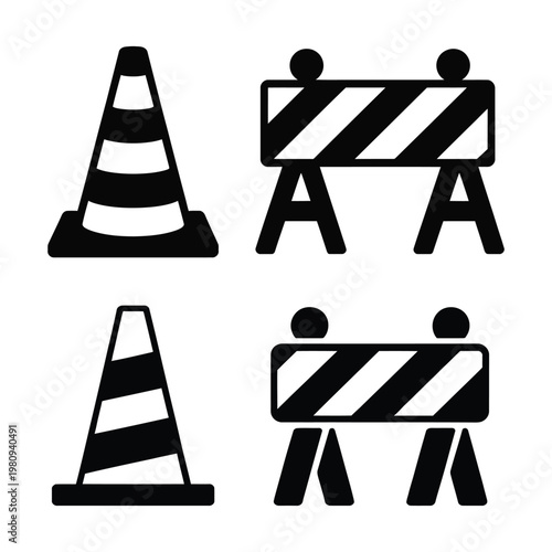 Traffic cone and road construction barrier icons