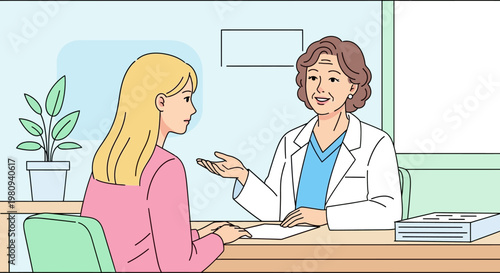 Female doctor and patient in consultation.