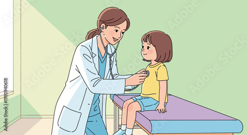 Female doctor examining young girl patient.