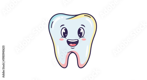 Smiling cartoon tooth with face.