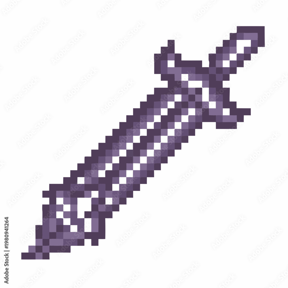 Obraz premium Pixelated purple sword is displayed on a white background