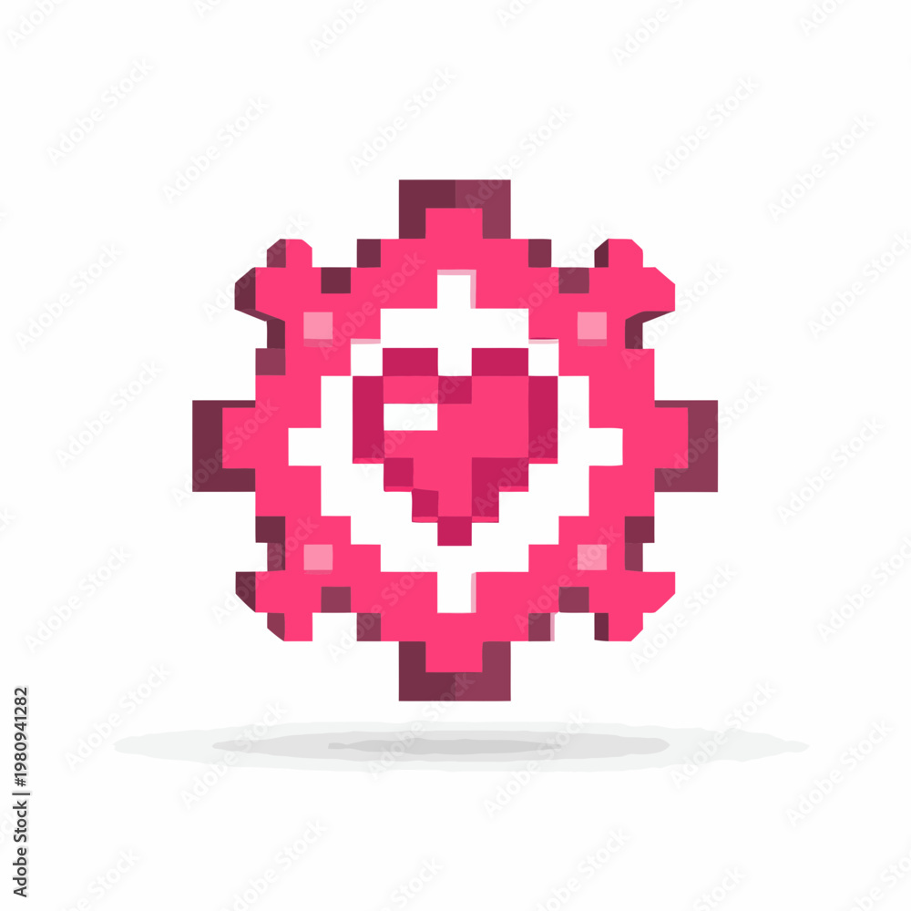 Obraz premium Vibrant pink pixel art heart shape stands out in digital graphic design