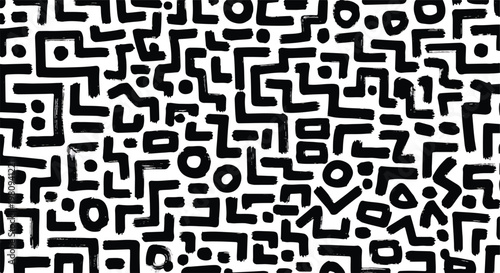 Black and white abstract maze pattern with hand drawn maze like abstract labyrinth geometric monochrome illustration repeating contrast background connected abstracted primitive energetic