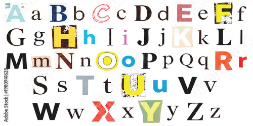 Educational alphabet set with colorful creative mix of various typography styles and letter designs vector illustration