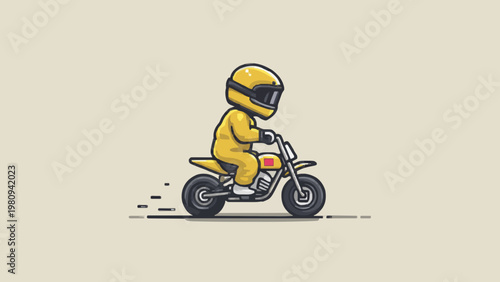 Cartoon mini driver on yellow motorcycle vector illustration