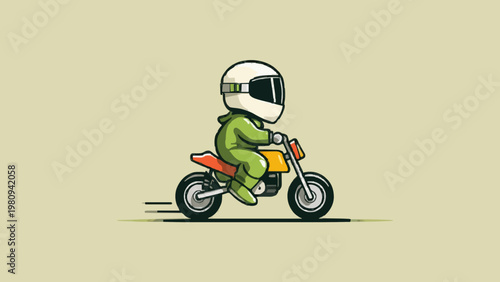 Cute Cartoon Biker Character Riding a Small Motorcycle Illustration