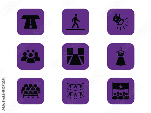 Cuadro en lienzo Collection of Purple Icons Representing Various Concepts.