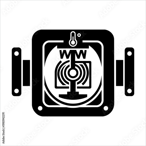 Black Silhouette Smart Wireless Thermostat Sensor Valve Vector Icon 