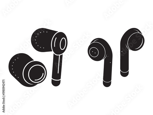 Wireless earbuds in various positions on white background for music listening  electronic devices