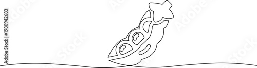 A simple line drawing of a rocket ship blasting off into the sky with a star on top