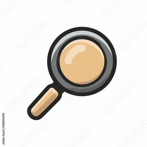 A magnifying glass with a black handle and gray rim is shown.