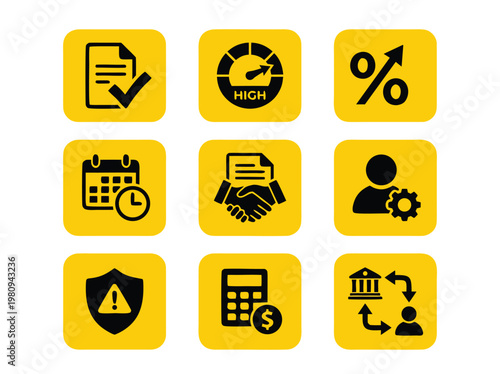 Business Icons Set Yellow Background 11.