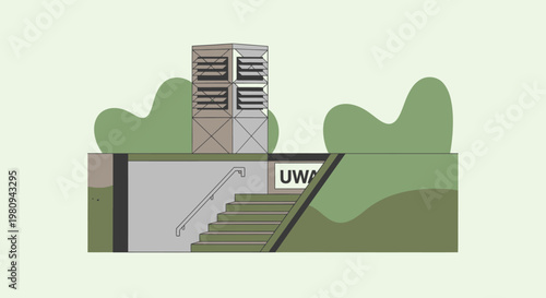University Building with Staircase and Vent.