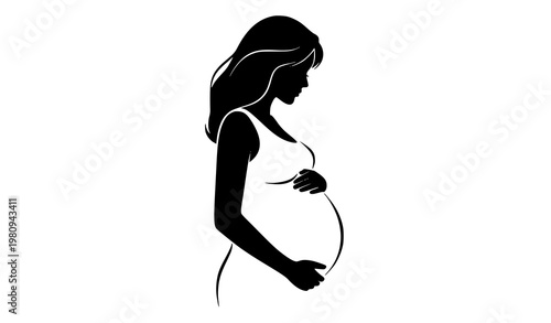 Pregnant woman silhouette vector in side profile with elegant minimal maternity design isolated on white background