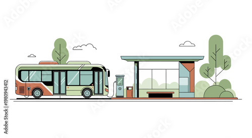 A bus at a bus stop.