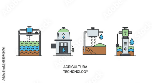 Agricultural technology equipment illustration set.