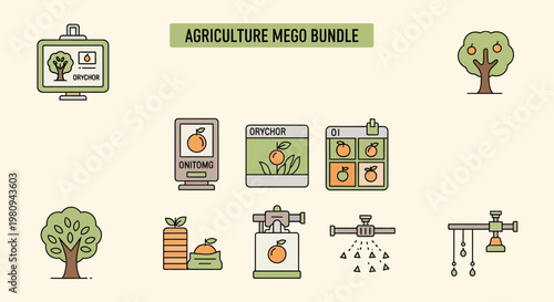 Agriculture icons and symbols bundle.