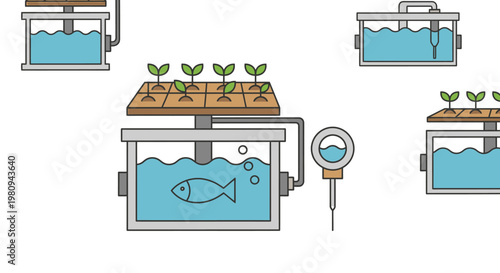 Aquaponics system with fish tank plants.