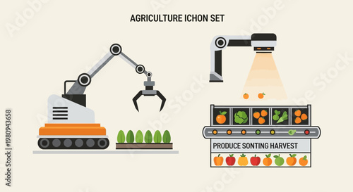 Automated robotic farm equipment sorting produce.