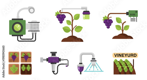 Automated vineyard irrigation system equipment.