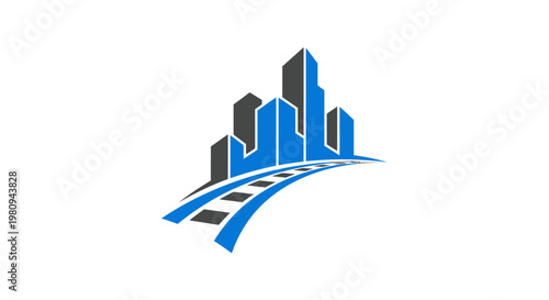 City Skyline with Train Tracks.