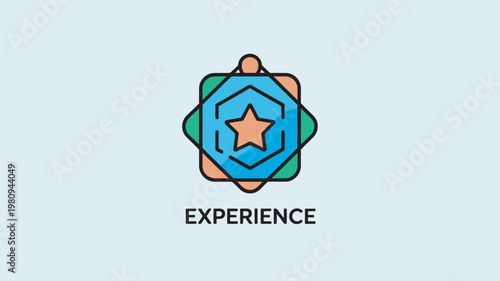 A colorful logo featuring a star and geometric shapes with the word EXPERIENCE written below it