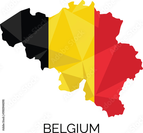 Belgium Map with Flag Design - A low-poly geometric illustration representing the country's map overlaid with its national flag colors and patterns