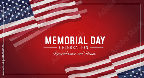 Memorial Day celebration design with American flags and elegant frame