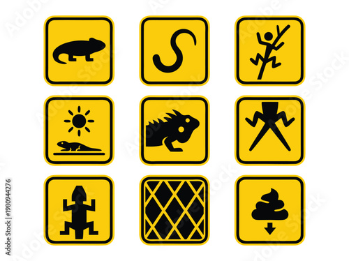 Collection of Reptile and Animal Warning Signs.