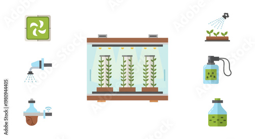 Hydroponic System with Various Equipment.