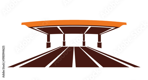 Orange and brown parking garage structure.