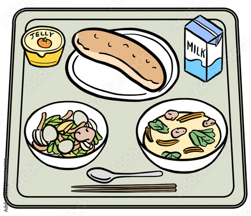 紙パック牛乳とパンの給食　イラスト