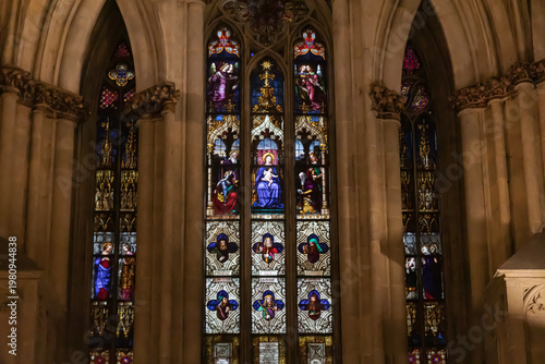 Stained glass window in church