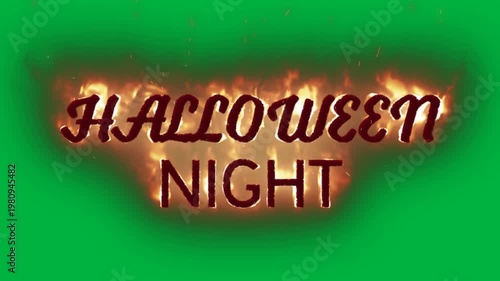 Animation of halloween text made of fire on white background