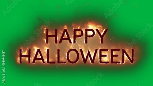 Animation of halloween text made of fire on white background