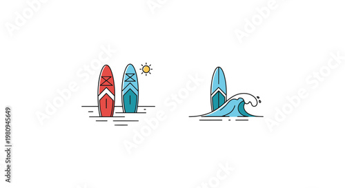 Ocean Paddle Board Line art clean abstract color design