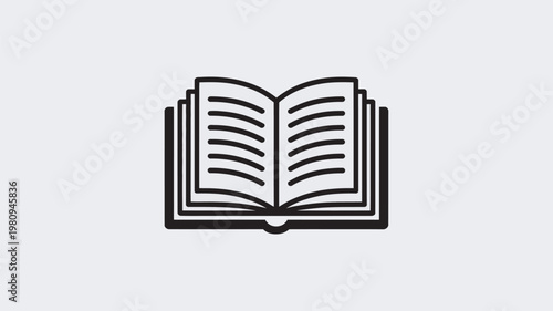 A simple black and white icon of an open book on a plain background