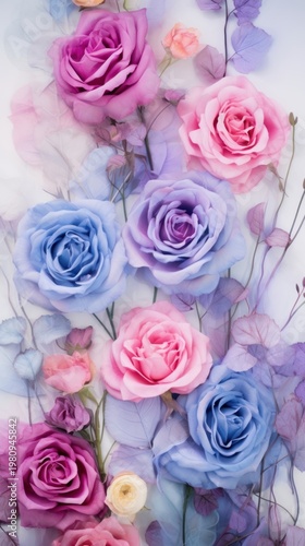 Blue-pink and purple rainbow roses flower backgrounds pattern.