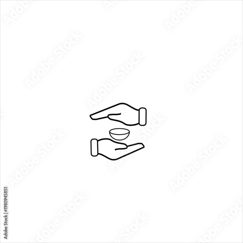 Two hands protecting a bowl icon in thin line style.