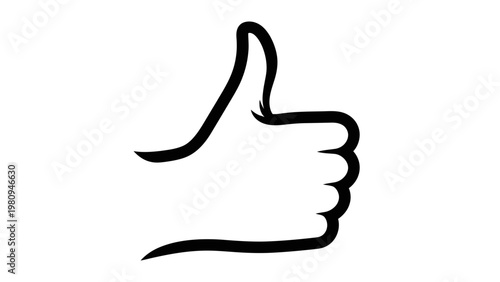 Thumbs Up Gesture, Hand Sign, Approval, Success, Positive Feedback, Black and White Line Art