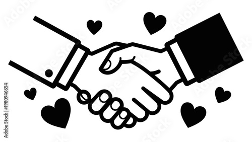 Business Partnership Handshake with Hearts, Symbolizing Love and Trust