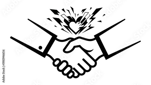 Handshake with Heart Symbol and Sparkle Effect - Business Partnership and Love