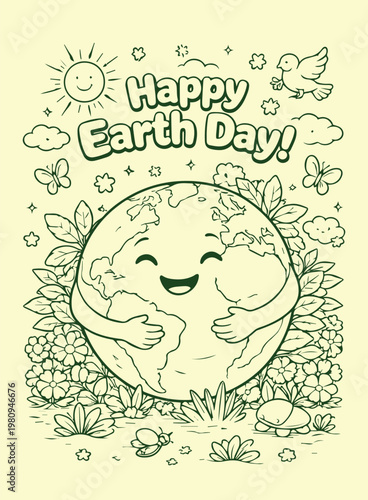 Happy Earth Day Coloring Page