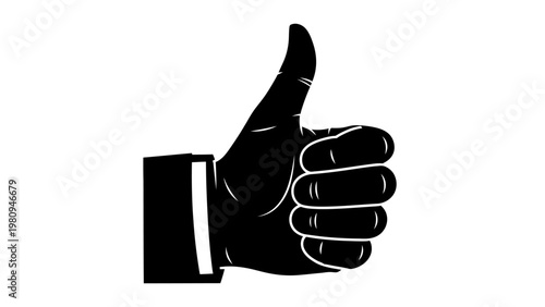 Black and white hand giving thumbs up gesture, isolated on white background