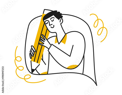 Doodle man writing a message in a chat, notification. Social network. Communication. Modern vector line illustrations, handdrawn