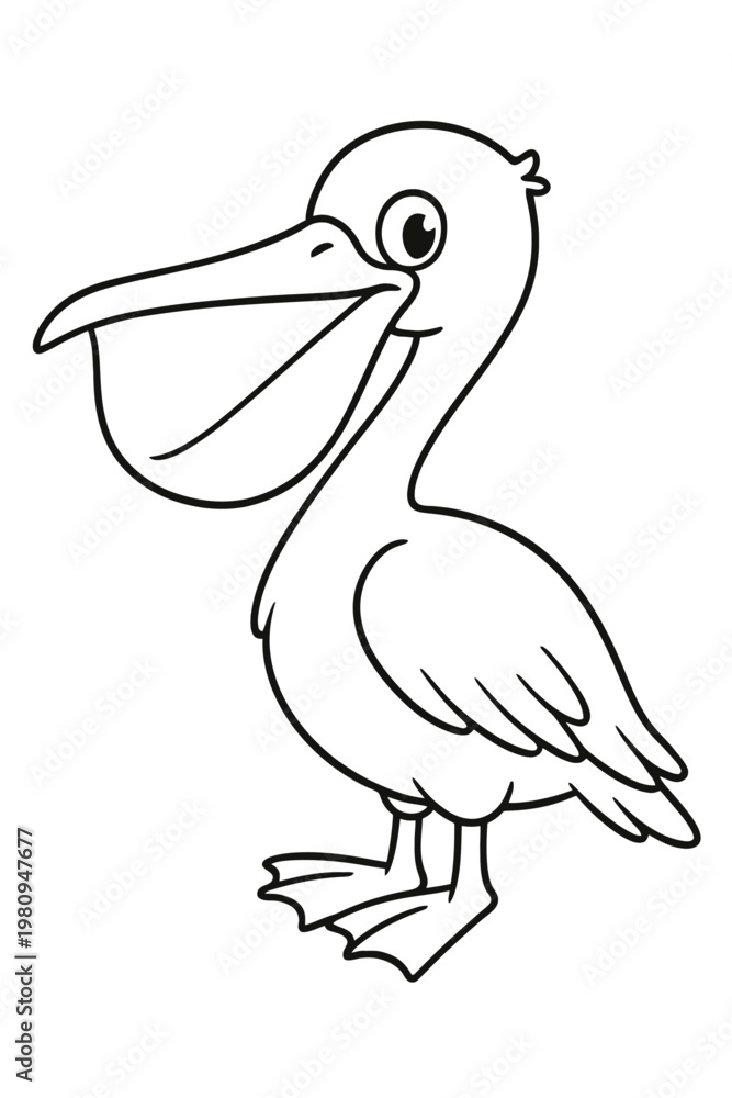 Obraz premium Isolated cartoon vector illustration of a wild white pelican bird with a large beak in nature
