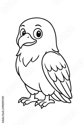 Cute cartoon illustration of a macaw parrot with a colorful beak perched on a tropical tree branch in a nature wildlife design