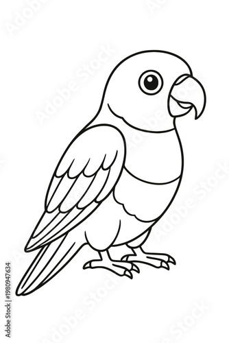 Cute cartoon illustration of a tropical macaw parrot with a sharp beak perched on a tree branch in a nature design