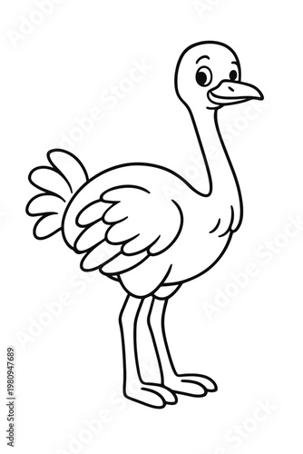 Vector illustration of a wild ostrich silhouette with a beak and wing isolated on a white background for nature and wildlife art