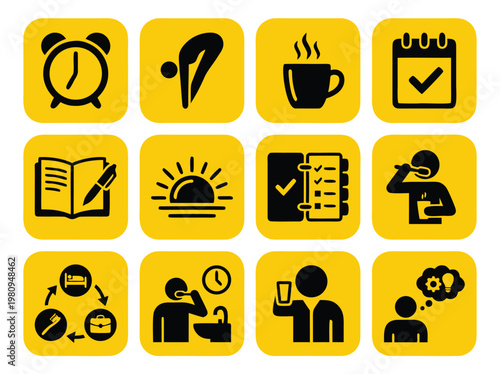 Daily Routine Icons Set.
